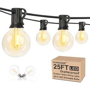 25Ft Globe Led Outdoor String Lights Waterproof Shatterproof Connectable Hanging